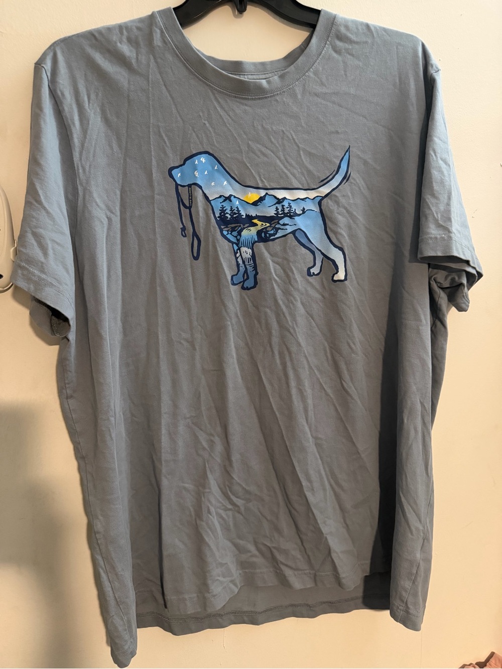 Men’s Light Blue Life is Good Men's Macro Micro Dogscape Crusher Tee XXL EUC
